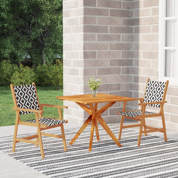 Union Rustic Patio Table and Chairs Conversational Set Solid Acacia